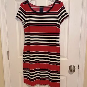 Calvin Klein Stretchy Red White and Black Striped Dress